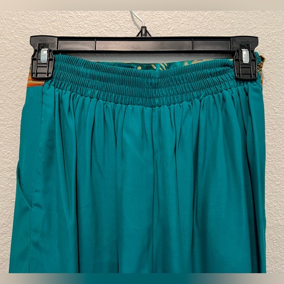 Vintage 80s 2 Piece Set Top Pants Teal Hawaiian Print Trim High Waisted Pleated - Picture 11 of 15